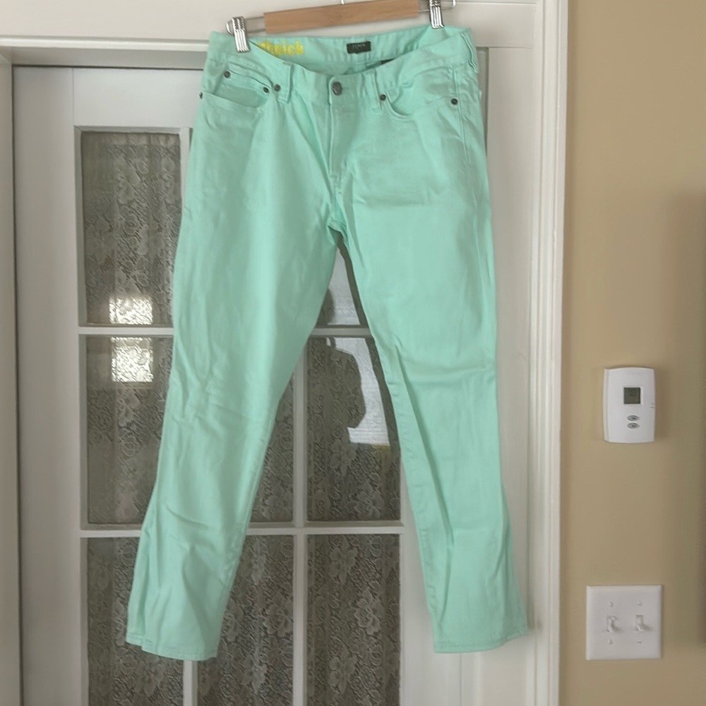 J crew mint green toothpick skinny jeans. Size 30